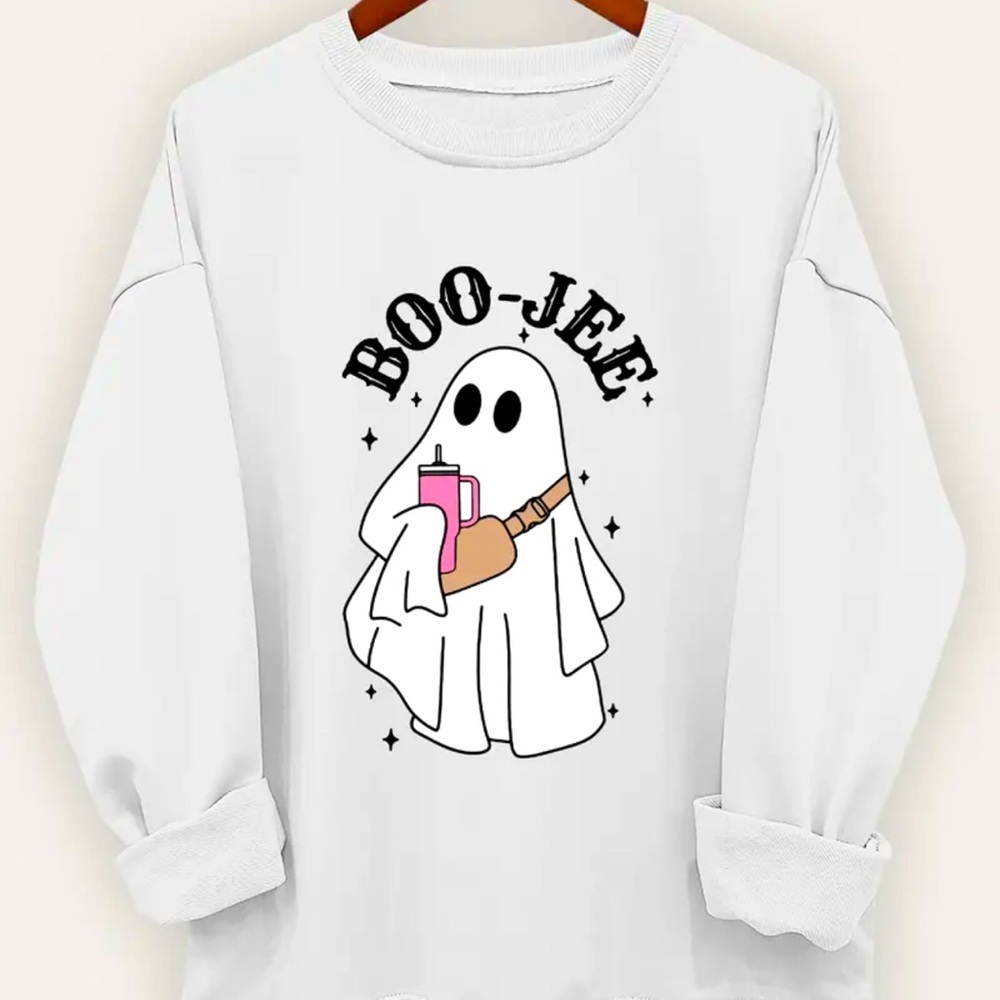 Ghost Print Sweatshirt, Long Sleeve Crew Neck Casual Sweatshirt For Fall